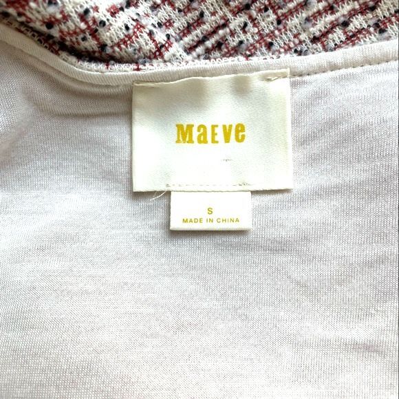 Maeve Dress Tweed Bell Sleeve Retro Sheath Cream & Red Mini Mod Dress Size Small - Picture 9 of 13